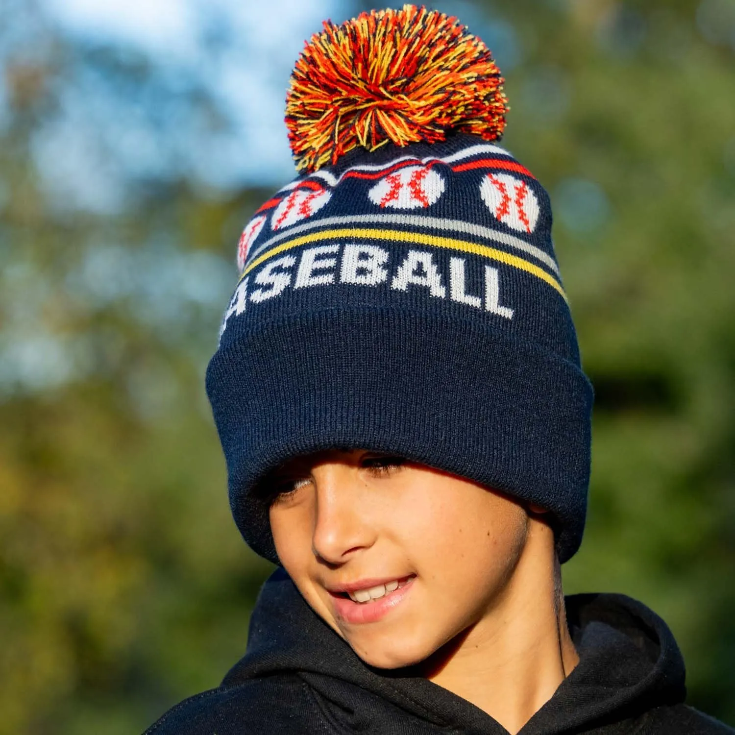 ChalkTalkSPORTS Baseball Knitted Beanie Hat | Baseball Pom Beanies