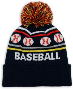 ChalkTalkSPORTS Baseball Knitted Beanie Hat | Baseball Pom Beanies