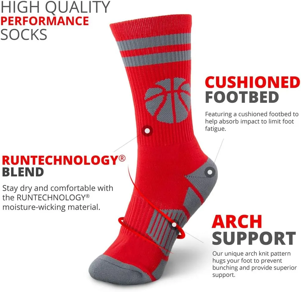 ChalkTalkSPORTS Basketball Performance Crew Socks - Multiple Colors - Youth & Adult - Elite Basketball Mid-Calf Socks