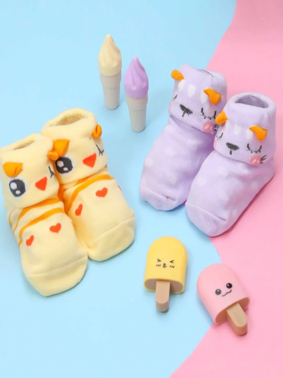 Charming Animal Theme Anti-Skid Socks Set for Baby Girls  Pack of 3
