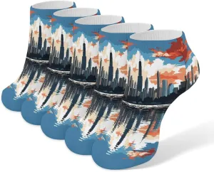 Chicago Skyline Casual Socks Soft Moisture-Wicking Socks Low Cut Invisible Liner Ankle Sock (5 Pairs)