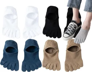 CHUNFO Mens Ankle Toe Socks Five Finger Cotton Cushioned Running Crew Hiking Sock Size 6-9.5