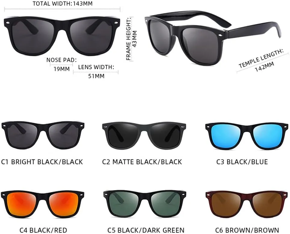 Classic Polarized Sunglasses Men Women Retro Black Sun Glasses Male Fashion Summer Anti Glare Driving Shades