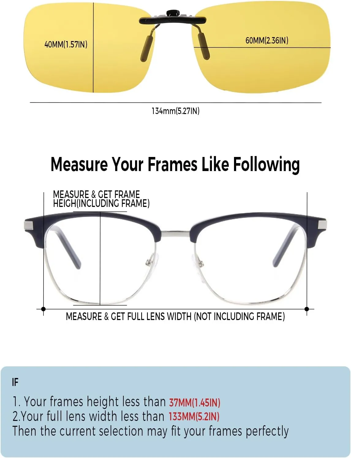 Clip On Night Vision, Driving Polarized Sunglasses - Anti Glare UV400 for Wearing Over Prescription Glasses