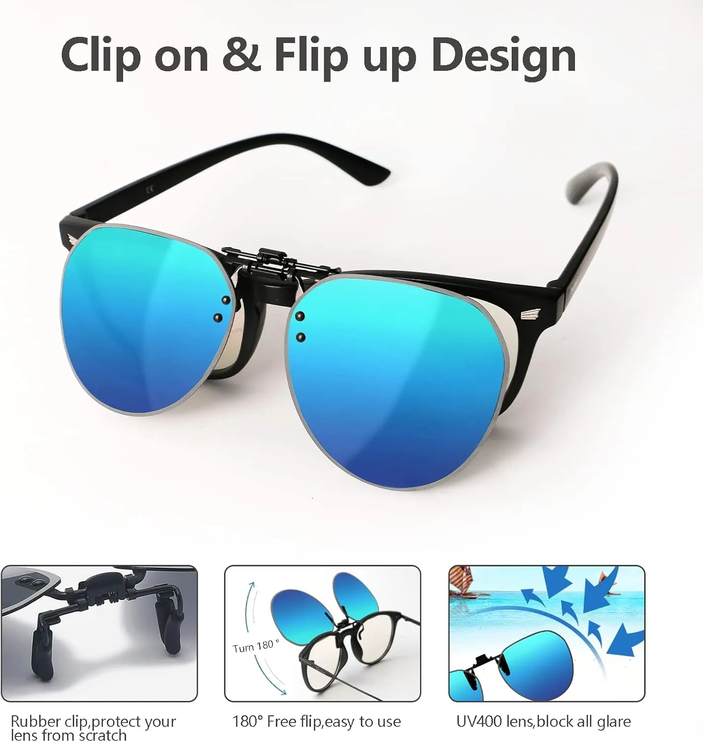 Clip on Sunglasses Over Prescription Glasses Polarized Anti Glare Flip Up UV Protection Glasses For Men Women