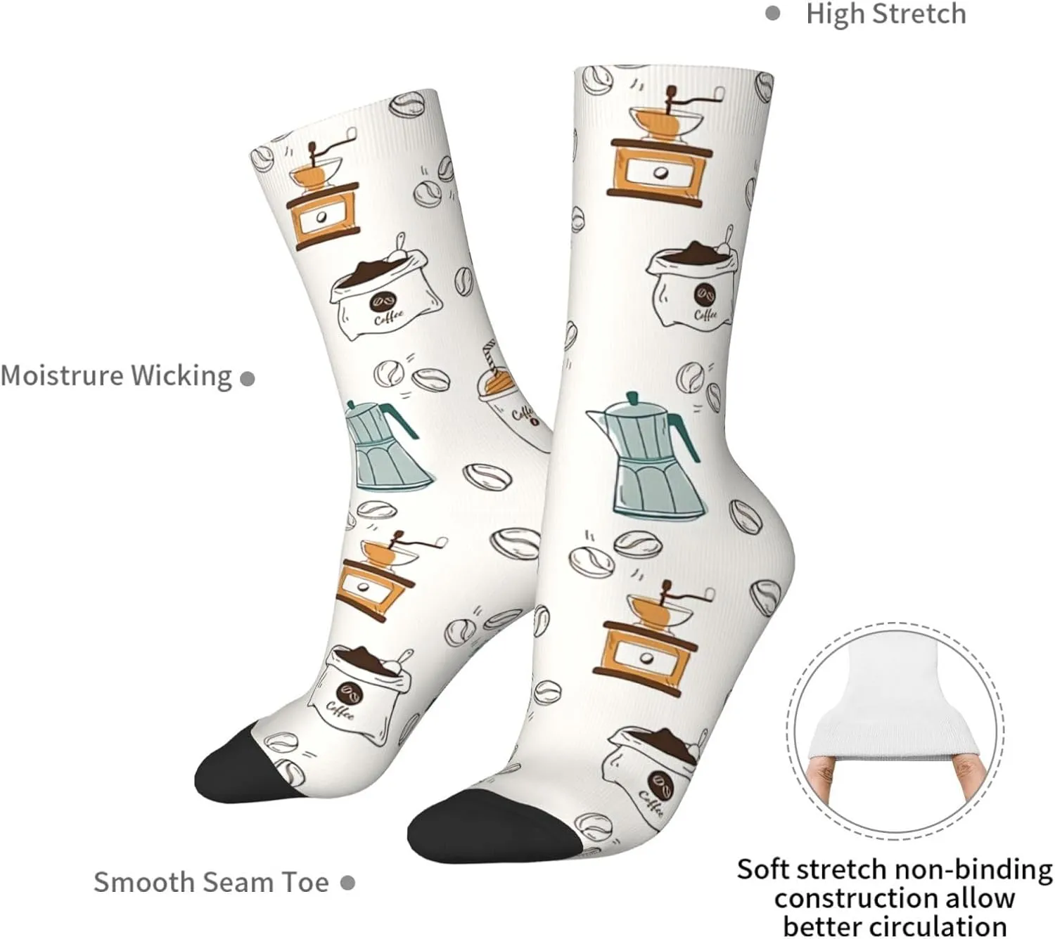 Coffee Pattern Fun And Innovative Men'S And Women'S Crew - Elastic Comfortable Formal Socks, Gift Casual Socks
