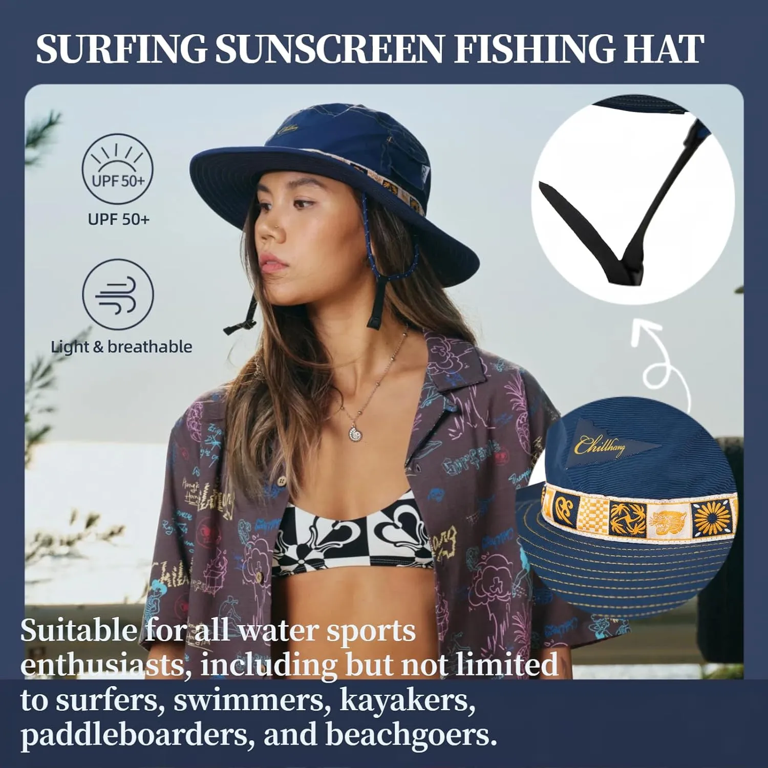 Color-Blocked Fisherman Style Sun Hat for Outdoor Camping, Surfing & Vacations - Wide Brim, UV Protective, Anti-Slip