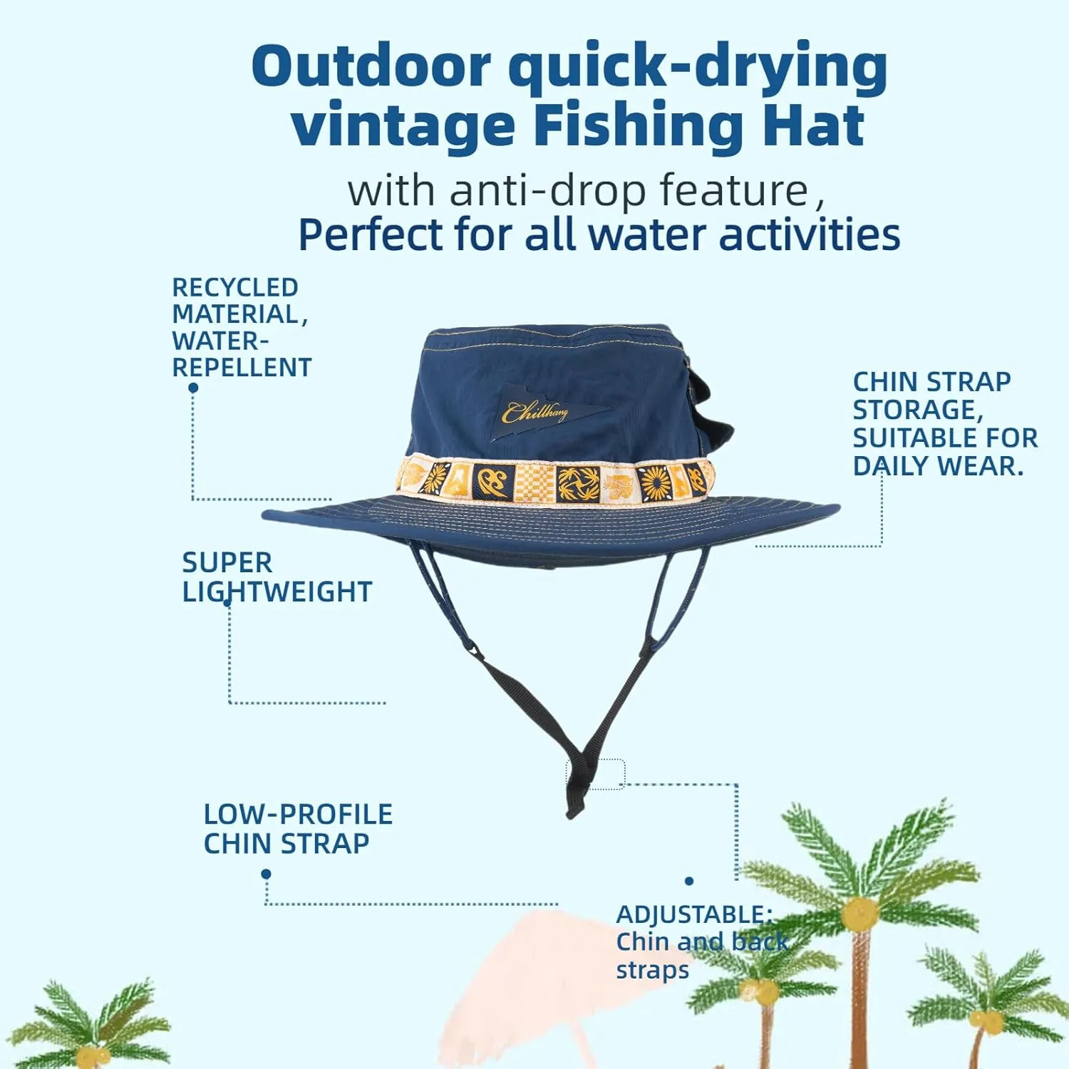 Color-Blocked Fisherman Style Sun Hat for Outdoor Camping, Surfing & Vacations - Wide Brim, UV Protective, Anti-Slip