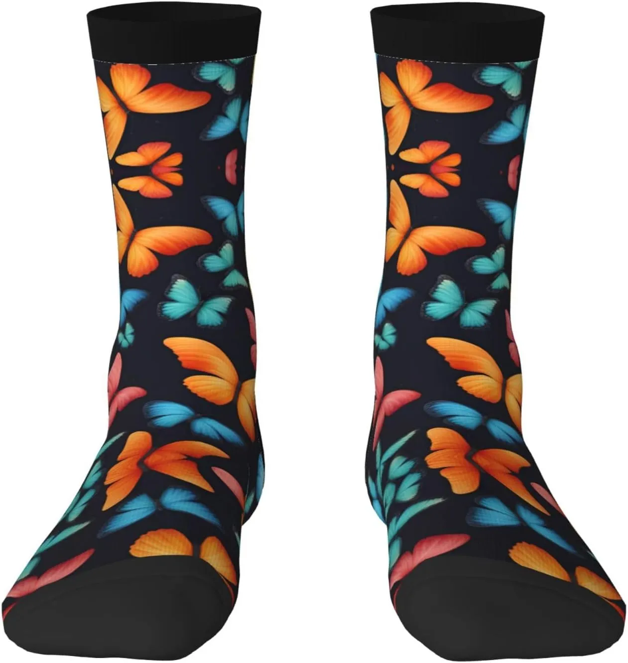 Colorful Butterfly Print Fun Contrast Socks,Novel Crazy Cool Socks,Pattern Funky Novelty Socks,Unisex Bulk Socks