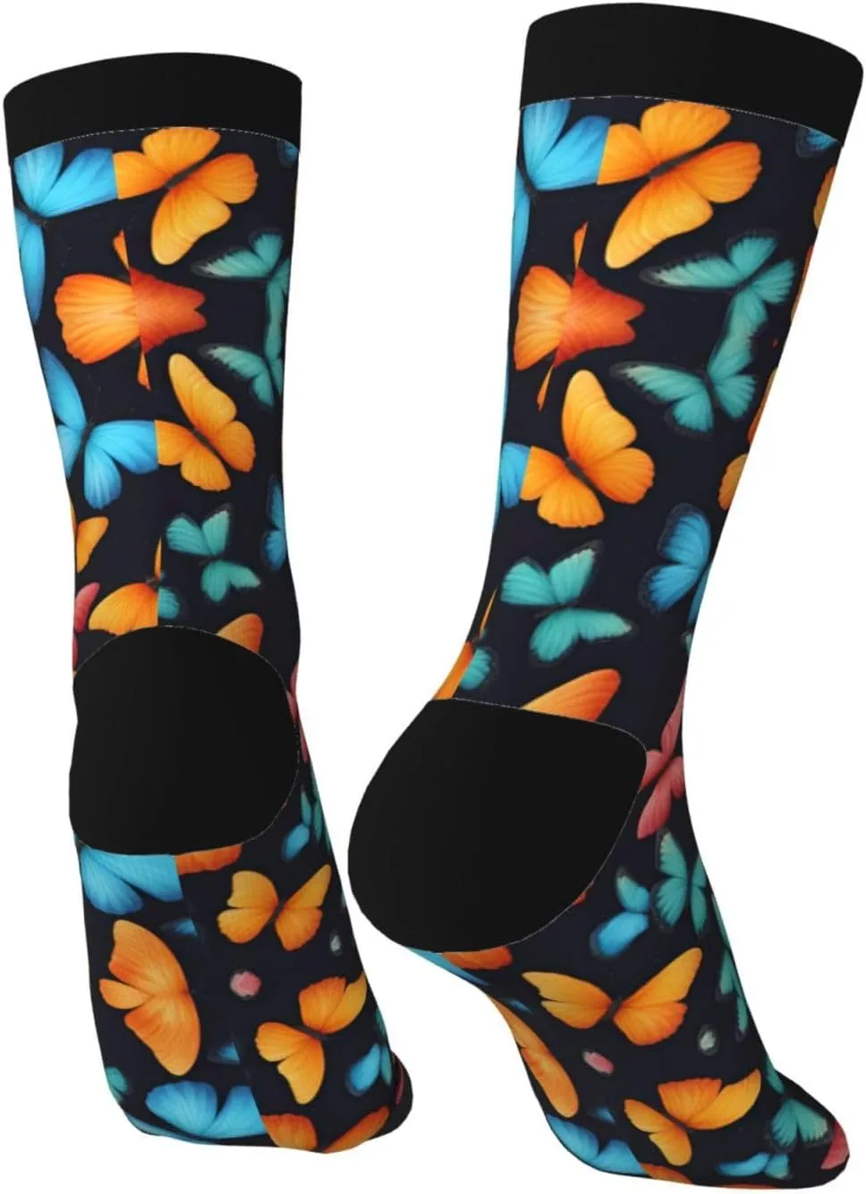 Colorful Butterfly Print Fun Contrast Socks,Novel Crazy Cool Socks,Pattern Funky Novelty Socks,Unisex Bulk Socks
