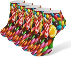 Colorful Candy Casual Socks Soft Moisture-Wicking Socks Low Cut Invisible Liner Ankle Sock (5 Pairs)