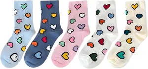 Colorful Heart Pattern Crew Socks for Women and Girls Cute Soft Fashion Cozy Novelty Fun Cotton Casual Socks Gifts