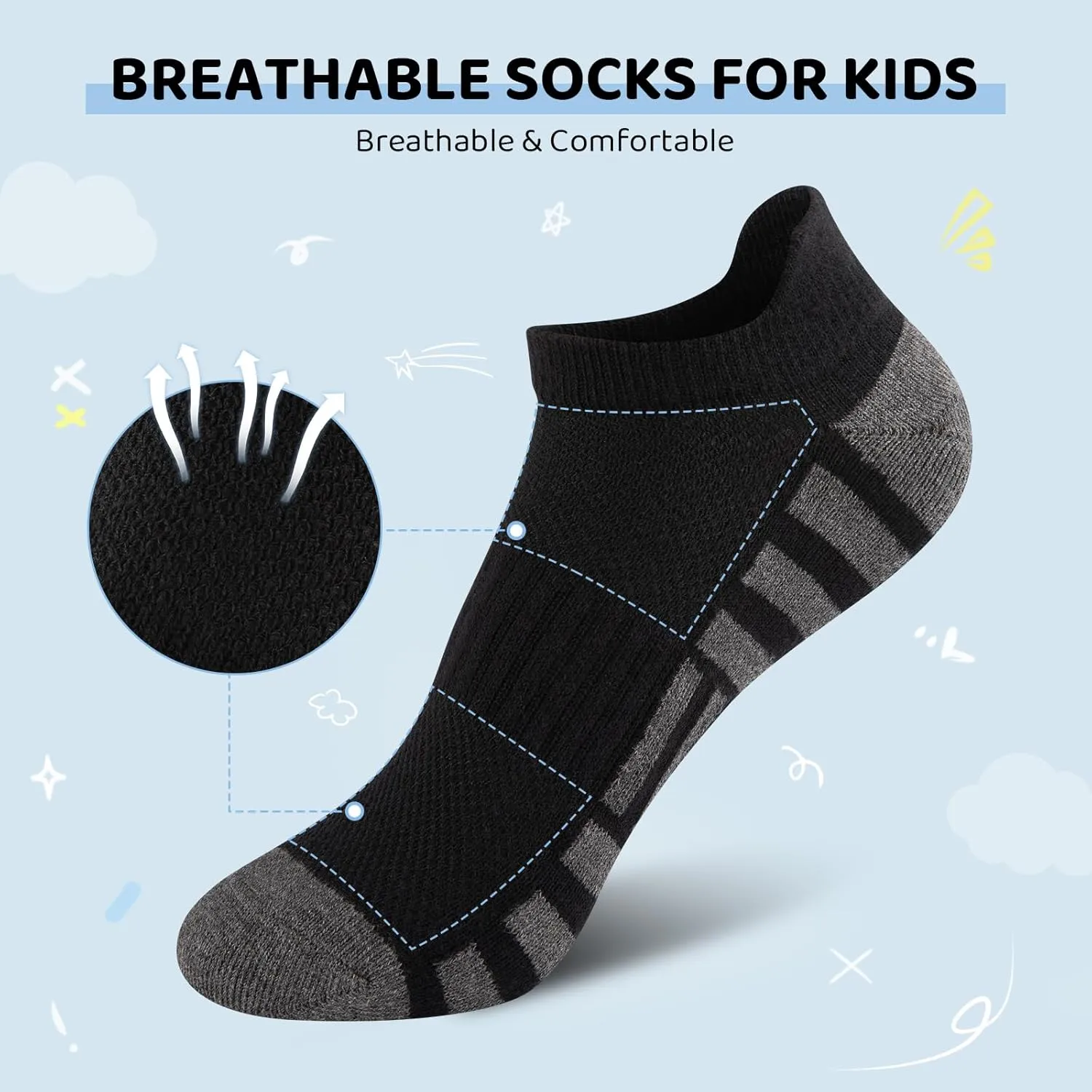 Comfoex Boys Socks Low Cut Cotton Breathable Ankle Scoks Sport For Kids 4-7 7-10 Years Old Short Athletic 10 Pairs