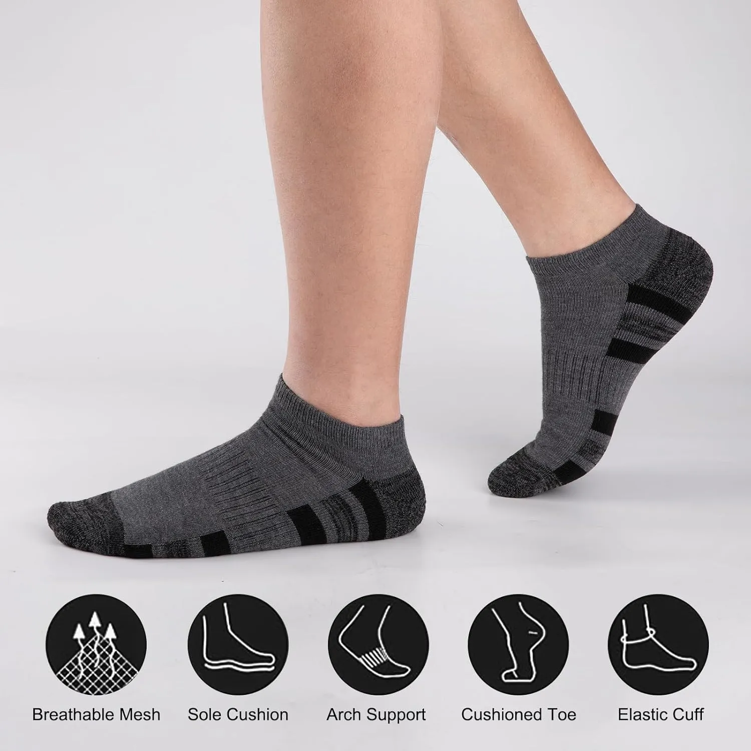 COOVAN 12 Pack Mens Ankle Socks Low Cut Cushioned Comfort Breathable Casual Socks 12 pairs