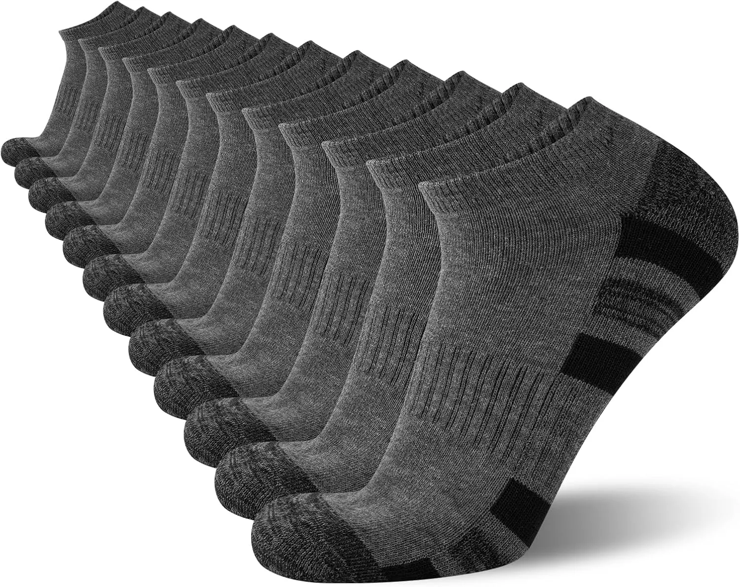 COOVAN 12 Pack Mens Ankle Socks Low Cut Cushioned Comfort Breathable Casual Socks 12 pairs