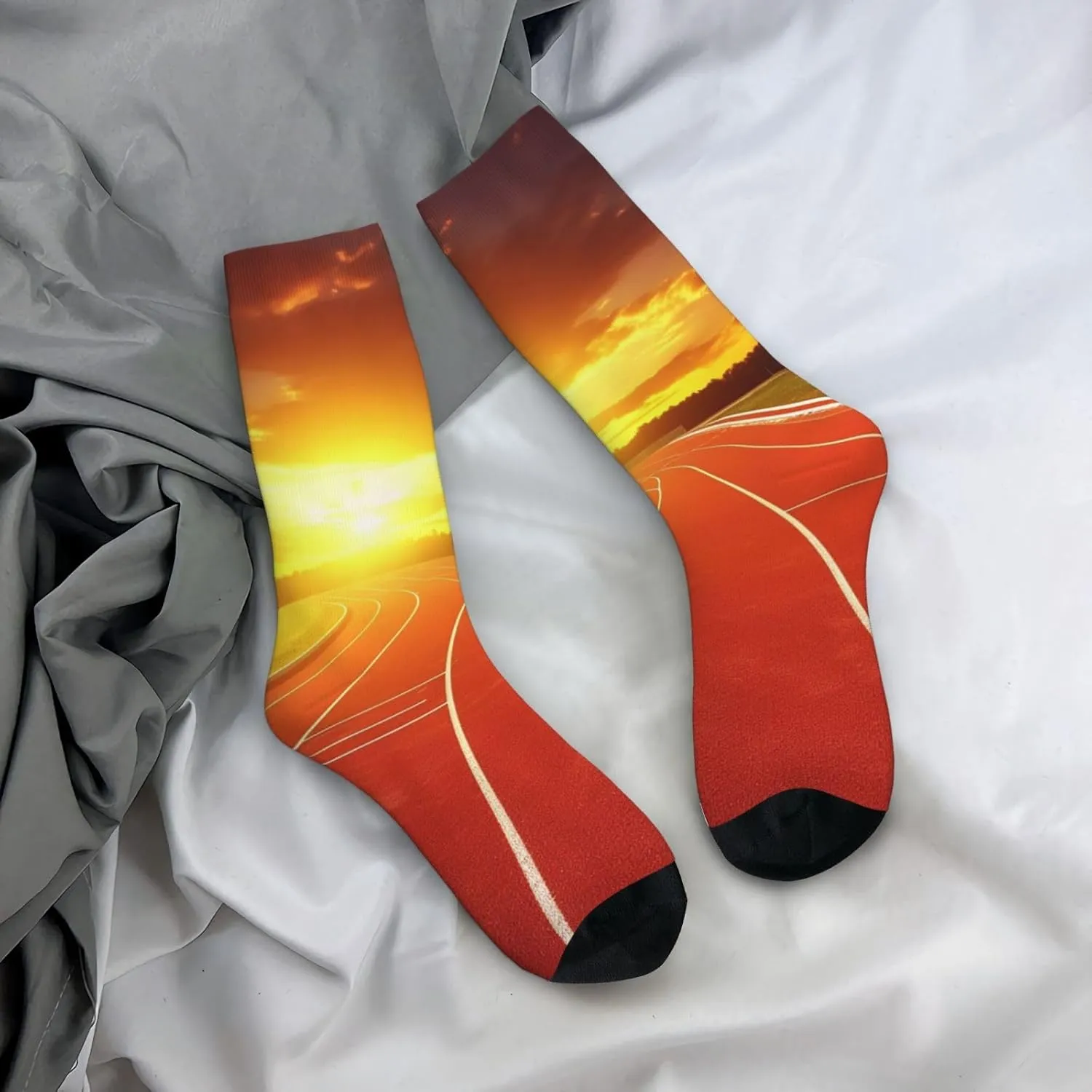 Crew Athletic Socks Moisture-Wicking Running Sock Running Track Sunset Casual Calf Socks for Men Women