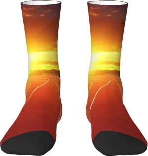 Crew Athletic Socks Moisture-Wicking Running Sock Running Track Sunset Casual Calf Socks for Men Women