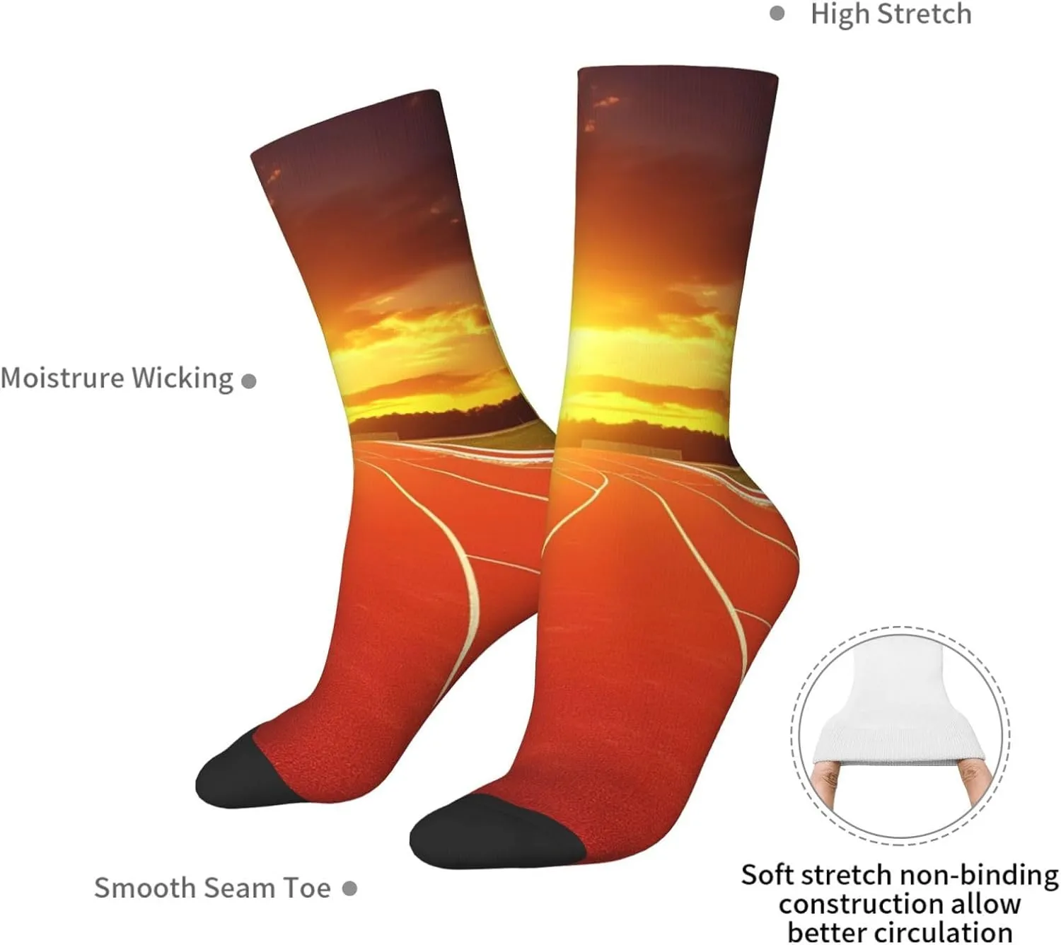 Crew Athletic Socks Moisture-Wicking Running Sock Running Track Sunset Casual Calf Socks for Men Women