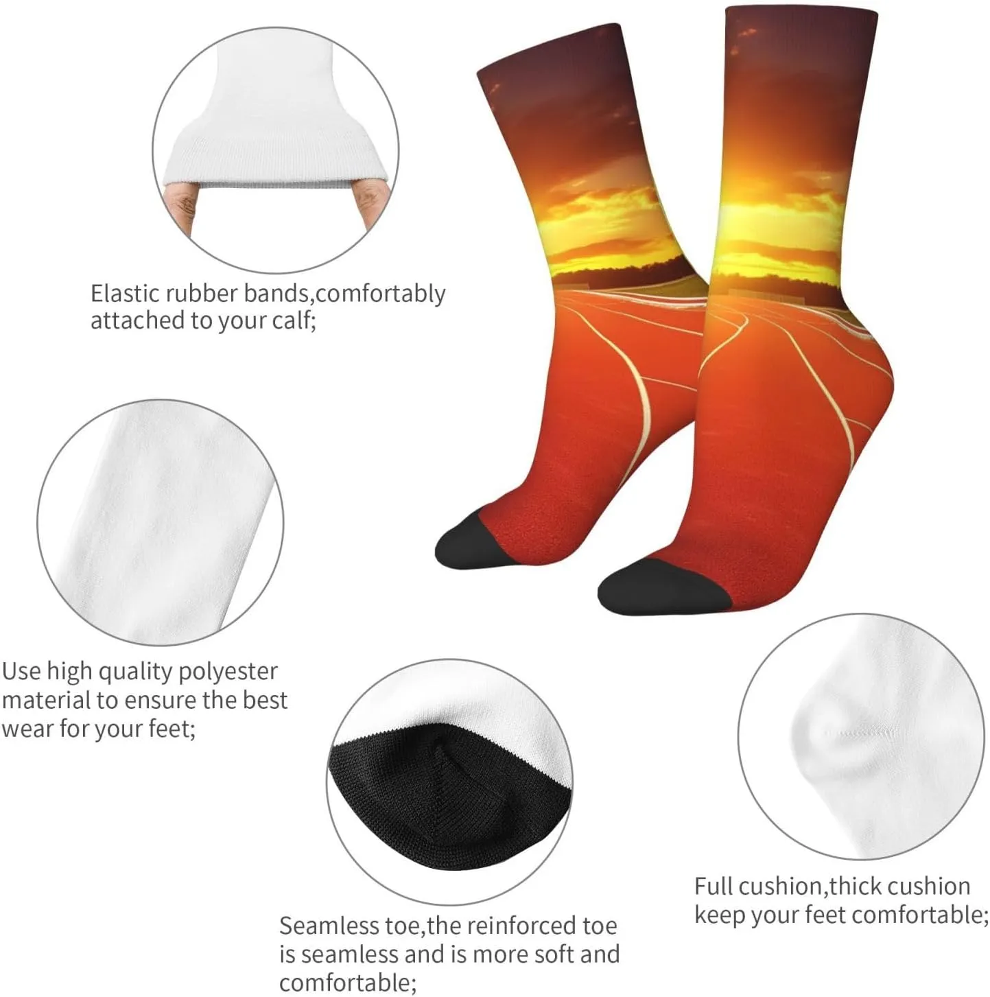 Crew Athletic Socks Moisture-Wicking Running Sock Running Track Sunset Casual Calf Socks for Men Women