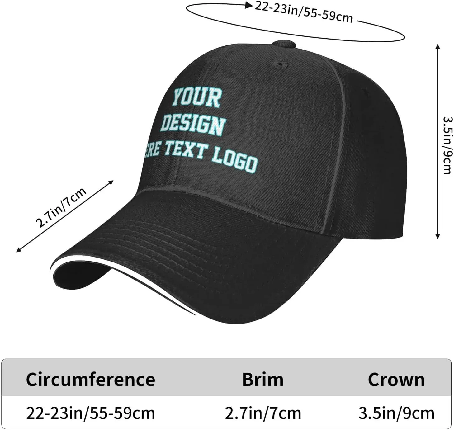 Custom Baseball Cap for Men Personalized Baseball Cap Custom Baseball Cap with Your Text Black