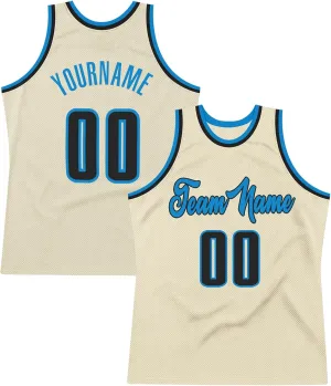 Custom Name Team Name Number Cream Black-Blue Authentic Throwback Basketball Jersey, Personalized Uniform Basketball Shirt
