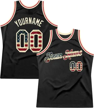 Custom Name Team Name Number Cream Black-Blue Authentic Throwback Basketball Jersey, Personalized Uniform Basketball Shirt