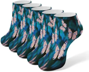 Cute Butterflies Casual Socks Soft Moisture-Wicking Socks Low Cut Invisible Liner Ankle Sock (5 Pairs)