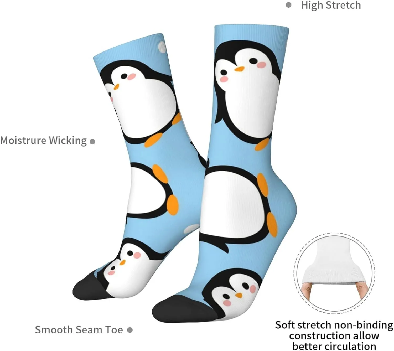 Cute Penguin Pattern Fun And Innovative Men'S And Women'S Crew - Elastic Comfortable Formal Socks, Gift Casual Socks