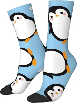 Cute Penguin Pattern Fun And Innovative Men'S And Women'S Crew - Elastic Comfortable Formal Socks, Gift Casual Socks