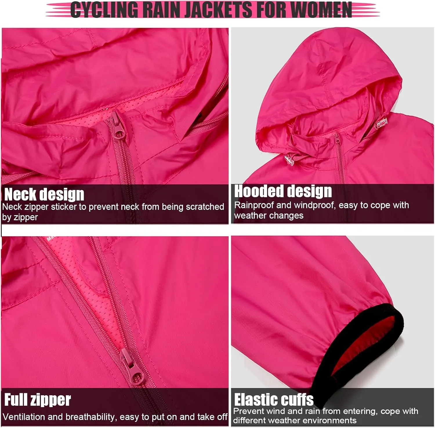 Cycling rain jackets for women, Breathable and Reflective with Hood Cycling Running