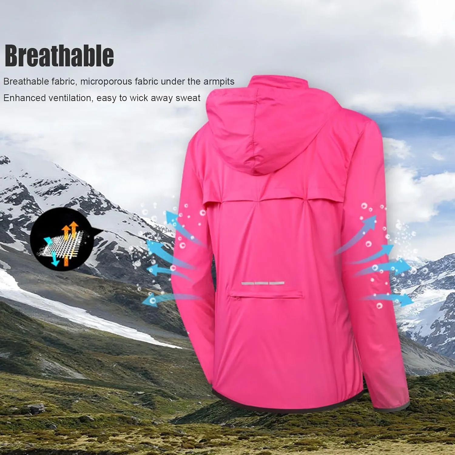 Cycling rain jackets for women, Breathable and Reflective with Hood Cycling Running