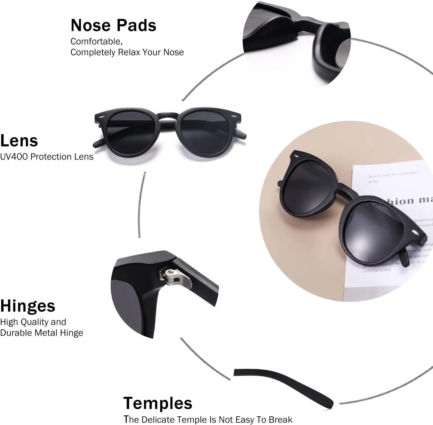 Dollger Polarized Round Sunglasses for Women Classic Retro Design Womens Trendy Style UV Protection Small Lens