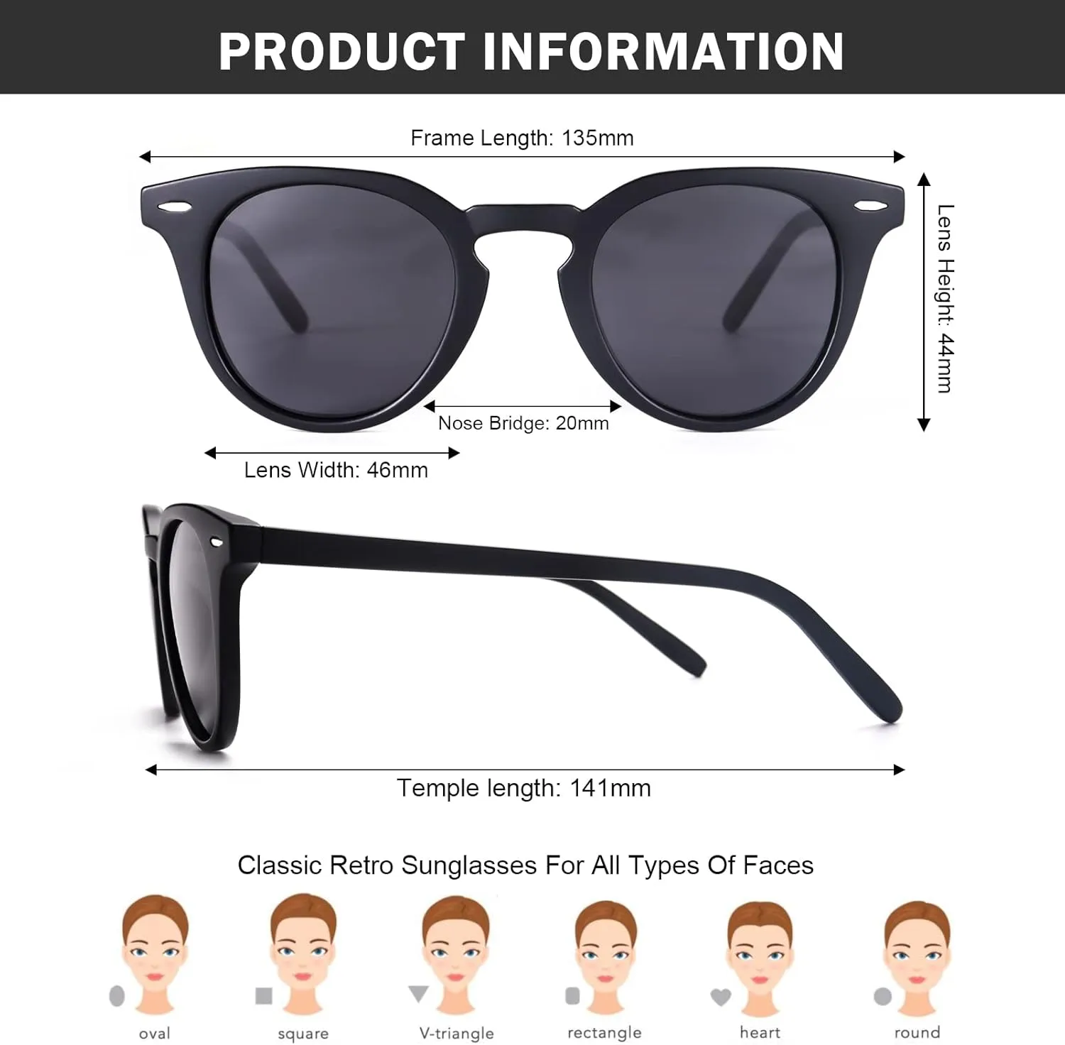 Dollger Polarized Round Sunglasses for Women Classic Retro Design Womens Trendy Style UV Protection Small Lens
