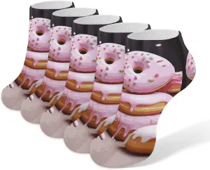 Donut Cake Ankle Socks Soft Breathable No Show Socks Comfortable Cotton Low Cut Casual Socks for Women Men 5 Pairs