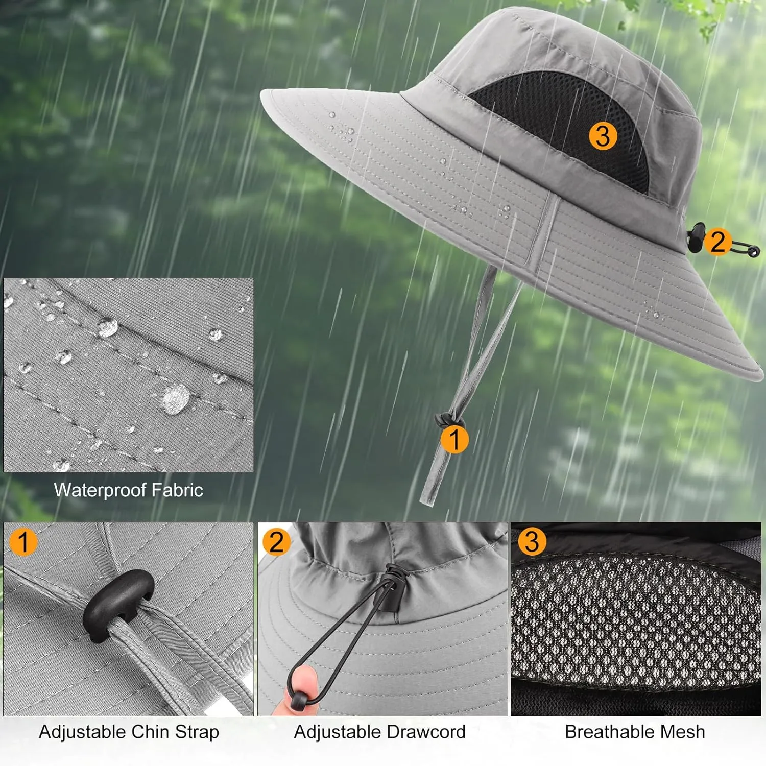 DRESHOW Wide Brim Sun Hat Waterproof Packable Bucket Hat Beach Hats for Women Men Outdoor Hiking Fishing Garden Hats UPF 50 
