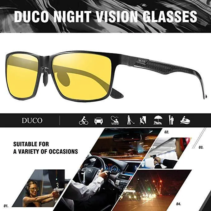 DUCO Carbon Fiber Temple Night-Vision Anti-Glare Driving Glasses
