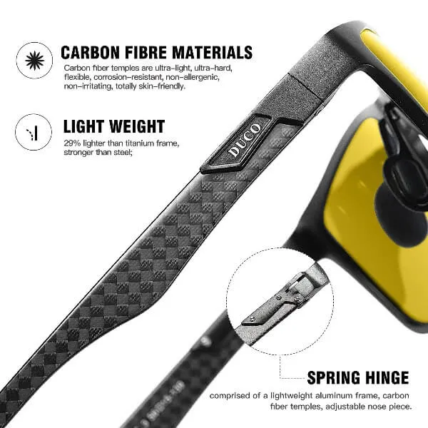 DUCO Carbon Fiber Temple Night-Vision Anti-Glare Driving Glasses