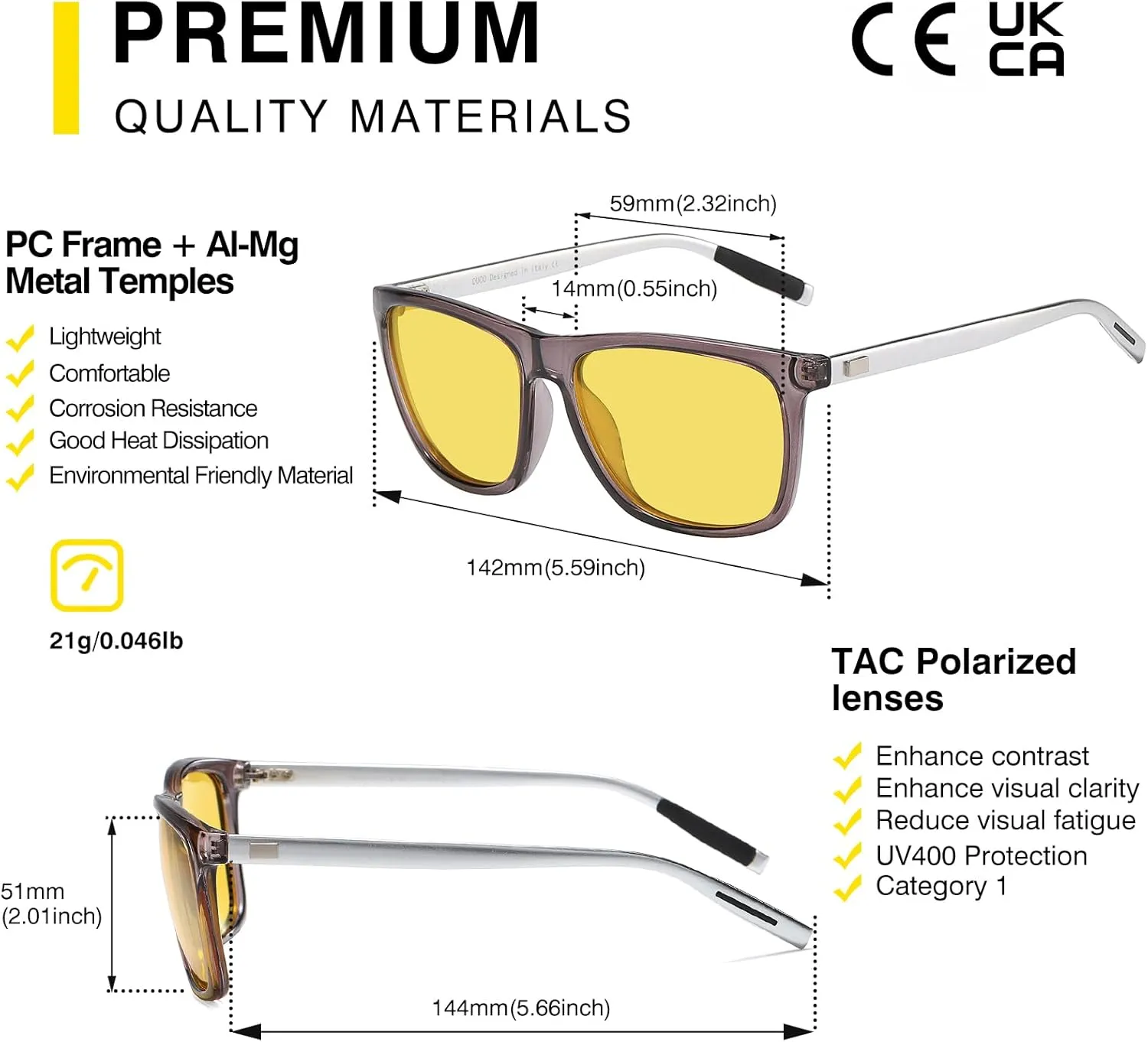 DUCO Polarized Night Vision Glasses for Men and Women Yellow Safety Driving Glasses with UV Protection and Anti Glare