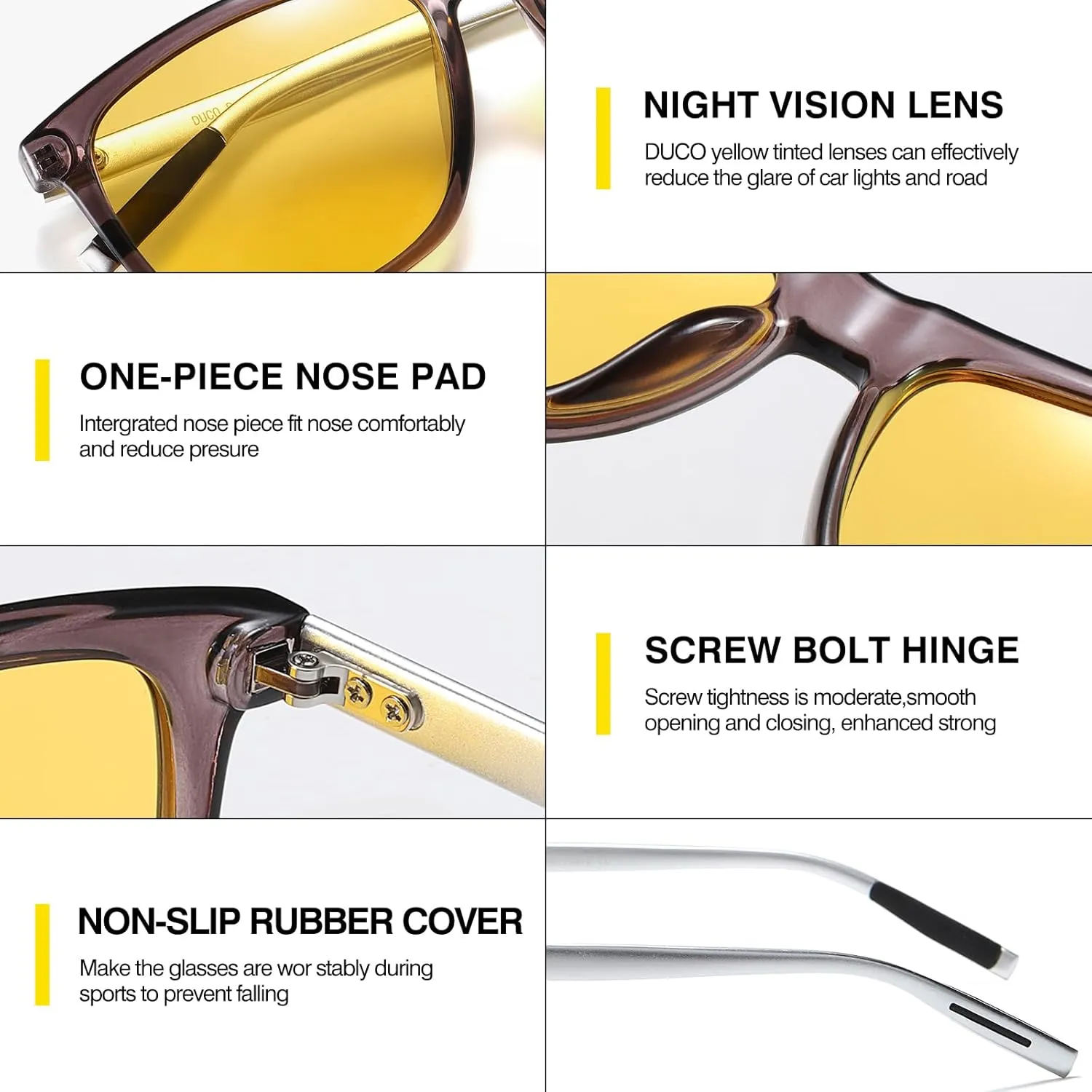 DUCO Polarized Night Vision Glasses for Men and Women Yellow Safety Driving Glasses with UV Protection and Anti Glare