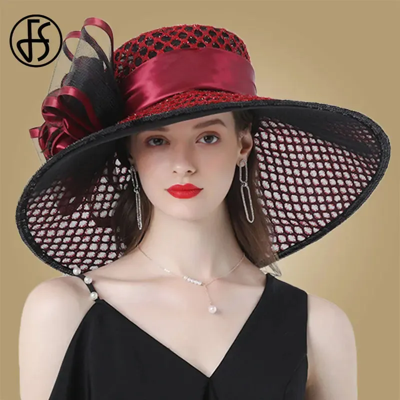 Easter Hat Sunday Church Hat Purple Derby Fascinator Hats Wedding Kentucky Hats For Women Ladies Flower Hats Large Wide Brim Fedora Organza Church Hat