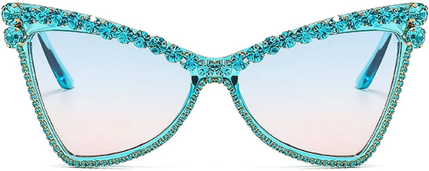 Fashion Cat Eye Rhinestones Sunglasses Women Unique Vintage Metal Triangle Crystal Small Frames Diamond Sun Glasses