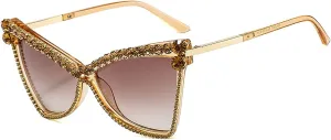 Fashion Cat Eye Rhinestones Sunglasses Women Unique Vintage Metal Triangle Crystal Small Frames Diamond Sun Glasses