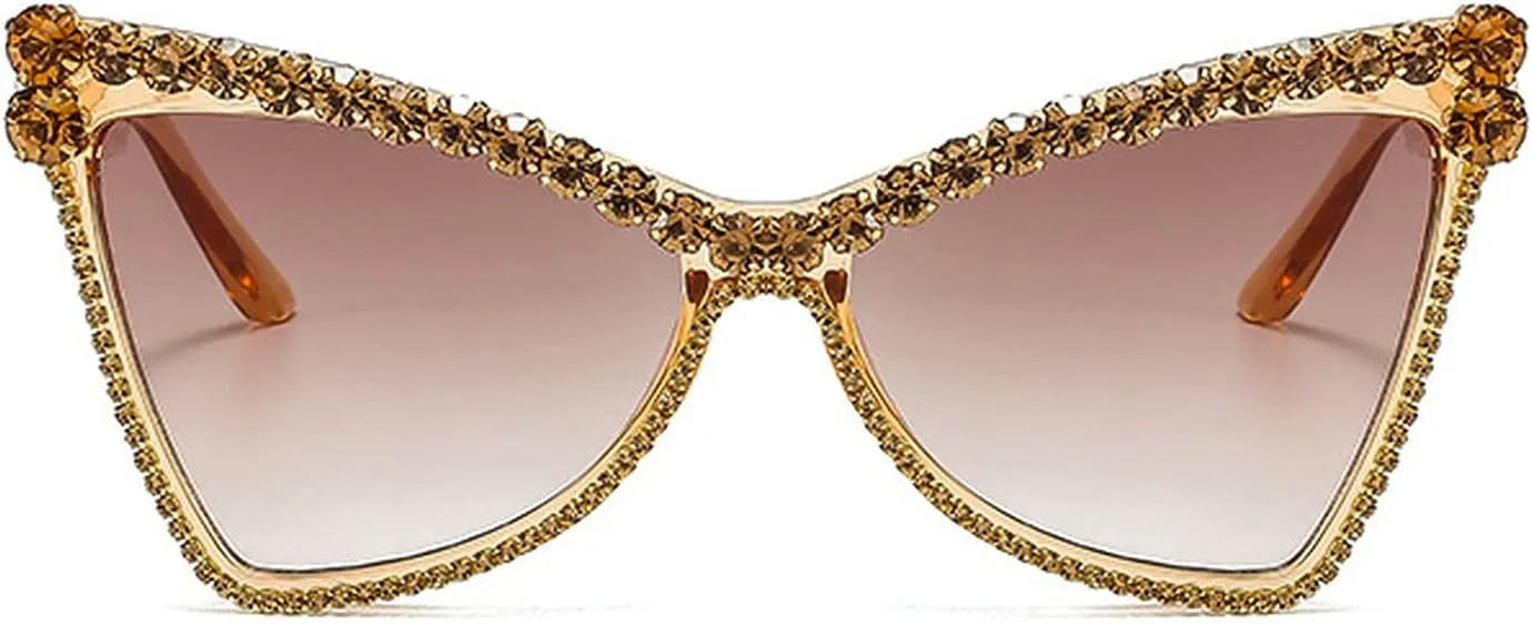 Fashion Cat Eye Rhinestones Sunglasses Women Unique Vintage Metal Triangle Crystal Small Frames Diamond Sun Glasses