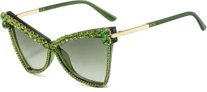 Fashion Cat Eye Rhinestones Sunglasses Women Unique Vintage Metal Triangle Crystal Small Frames Diamond Sun Glasses