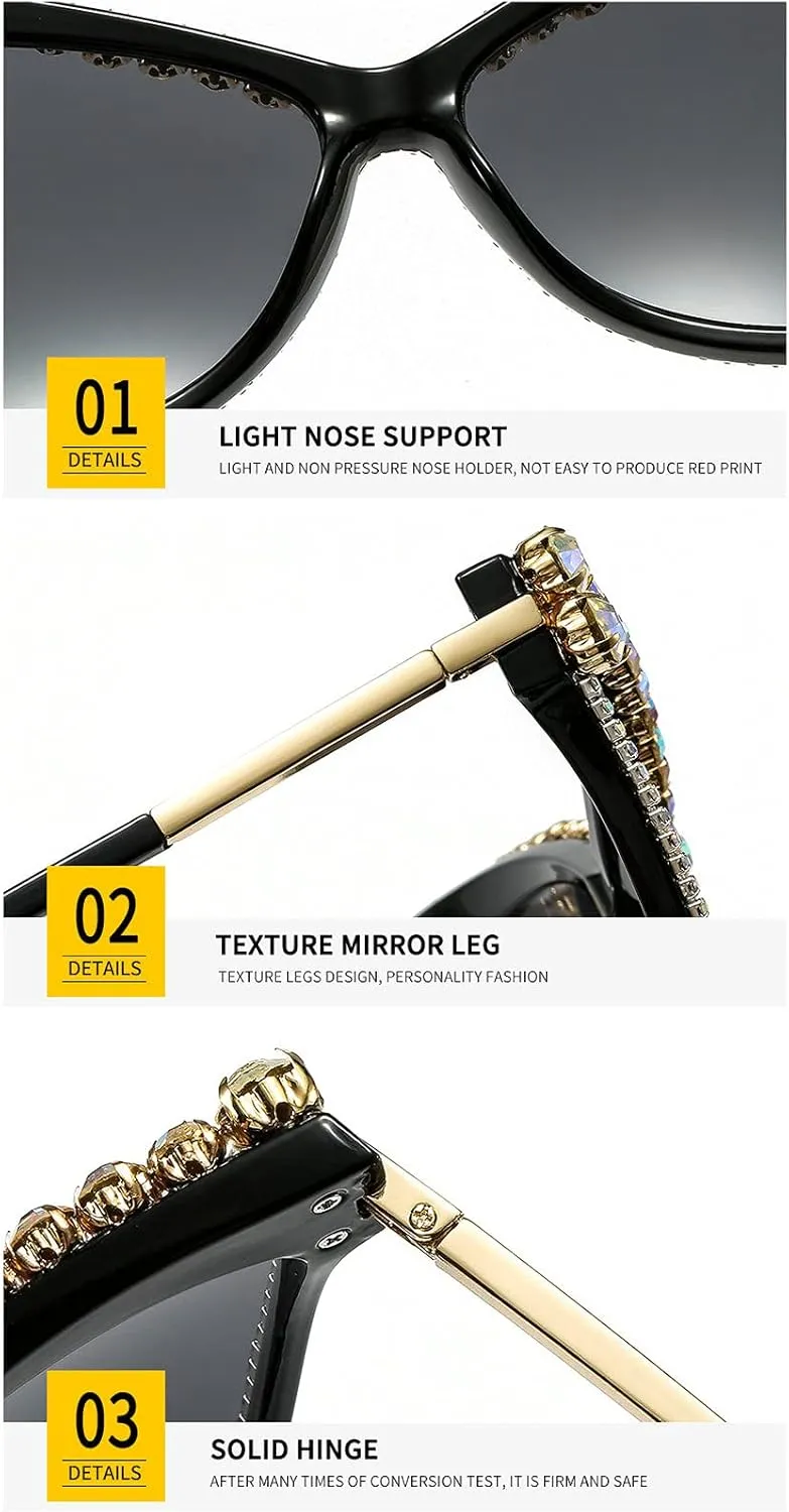 Fashion Cat Eye Rhinestones Sunglasses Women Unique Vintage Metal Triangle Crystal Small Frames Diamond Sun Glasses