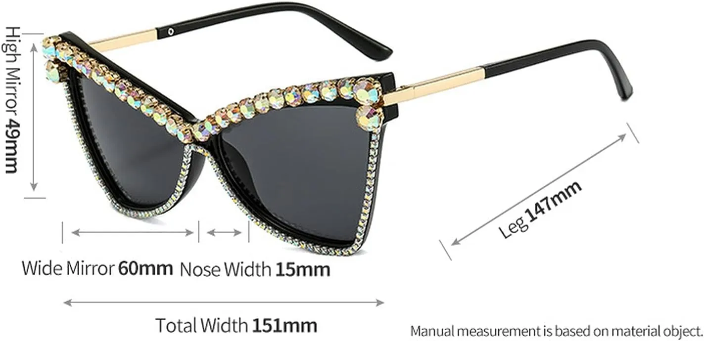 Fashion Cat Eye Rhinestones Sunglasses Women Unique Vintage Metal Triangle Crystal Small Frames Diamond Sun Glasses