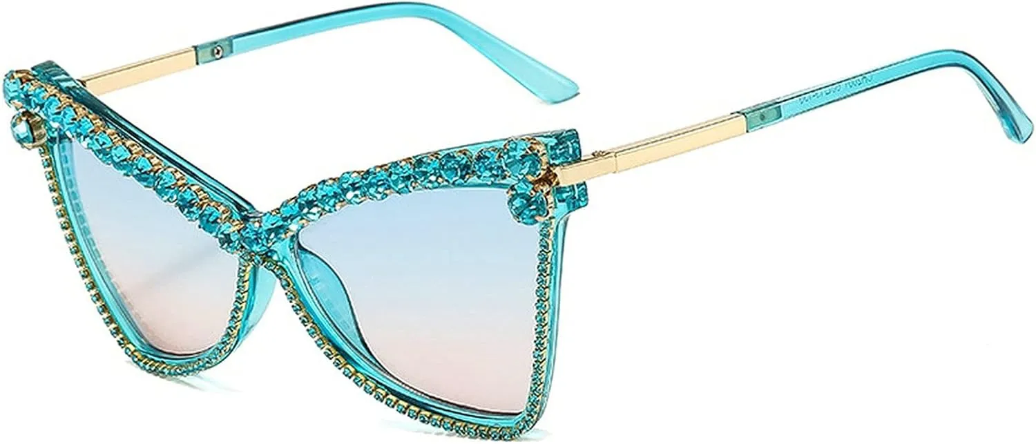 Fashion Cat Eye Rhinestones Sunglasses Women Unique Vintage Metal Triangle Crystal Small Frames Diamond Sun Glasses