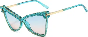 Fashion Cat Eye Rhinestones Sunglasses Women Unique Vintage Metal Triangle Crystal Small Frames Diamond Sun Glasses