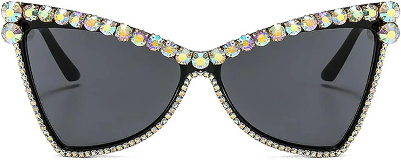 Fashion Cat Eye Rhinestones Sunglasses Women Unique Vintage Metal Triangle Crystal Small Frames Diamond Sun Glasses