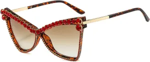 Fashion Cat Eye Rhinestones Sunglasses Women Unique Vintage Metal Triangle Crystal Small Frames Diamond Sun Glasses